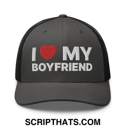 I Love My Boyfriend Retro Trucker Hat Charcoal Black
