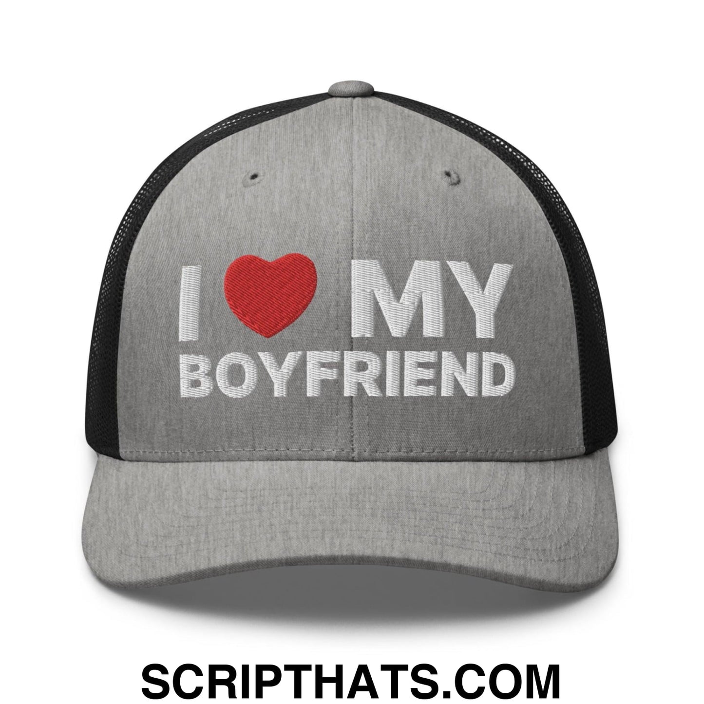 I Love My Boyfriend Retro Trucker Hat Heather Black