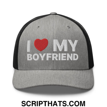 I Love My Boyfriend Retro Trucker Hat Heather Black