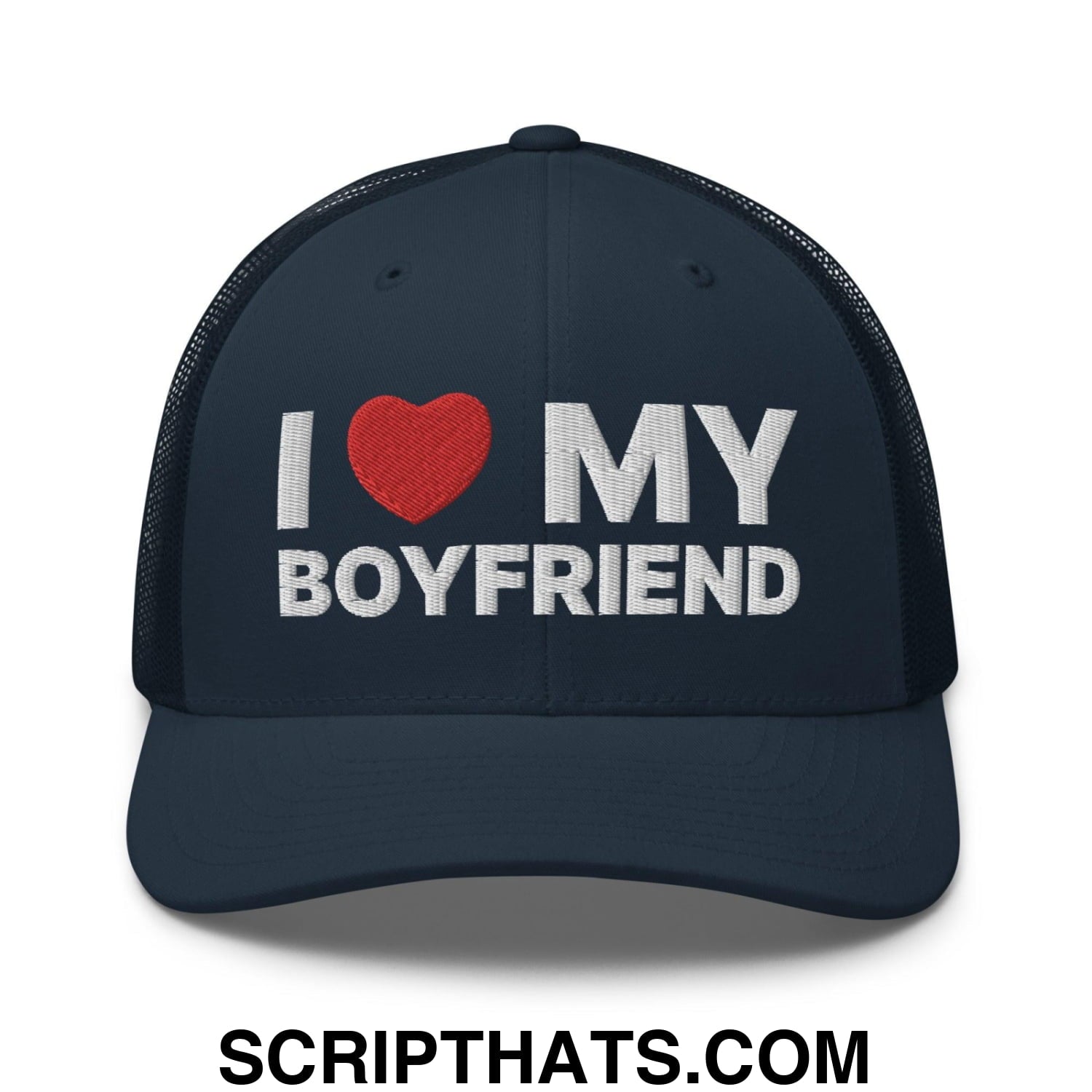 I Love My Boyfriend Retro Trucker Hat Navy