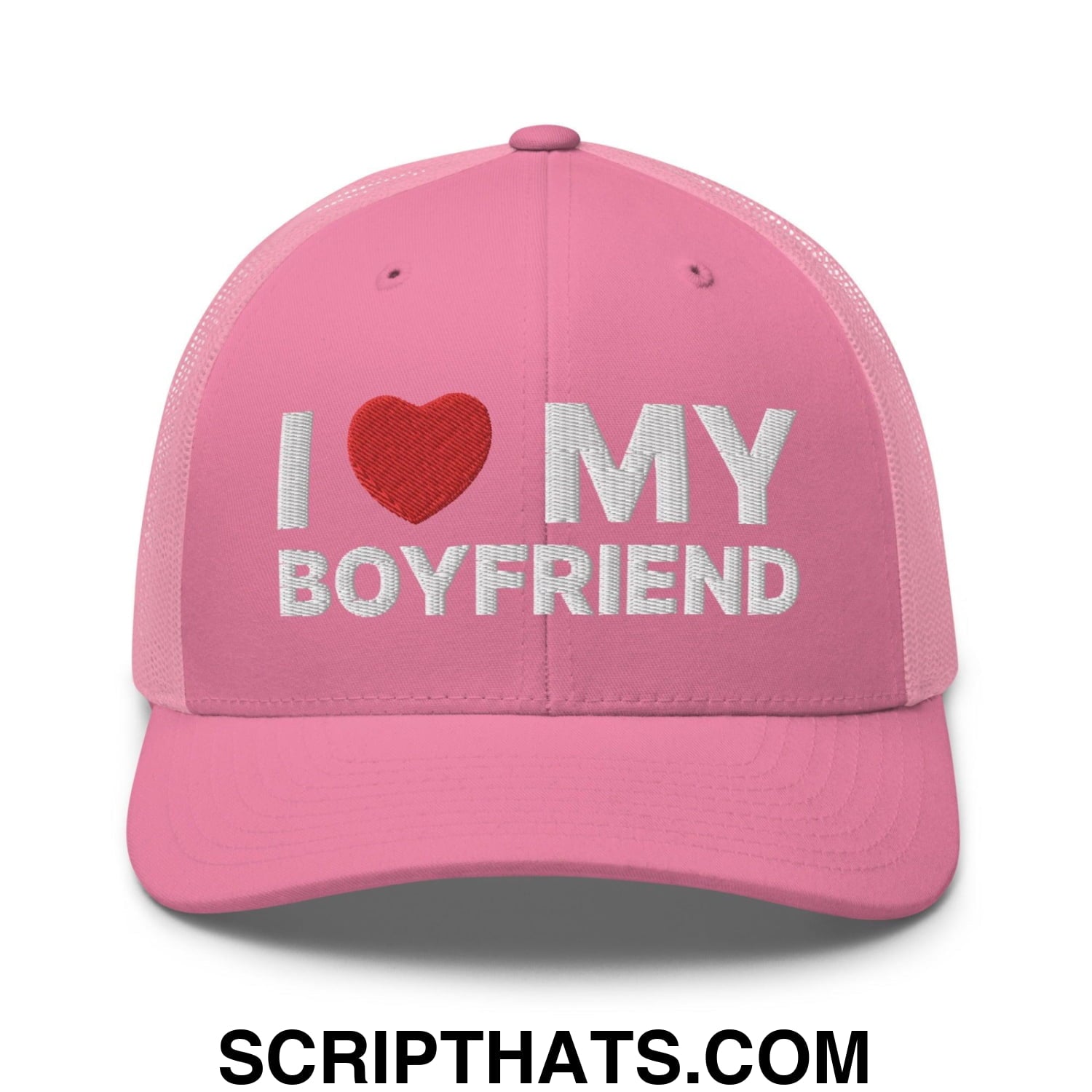 I Love My Boyfriend Retro Trucker Hat Pink