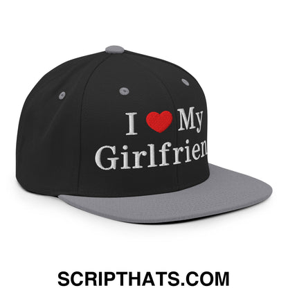 I Love My Girlfriend Embroidered Flat Bill Brim Snapback Hat Black Silver