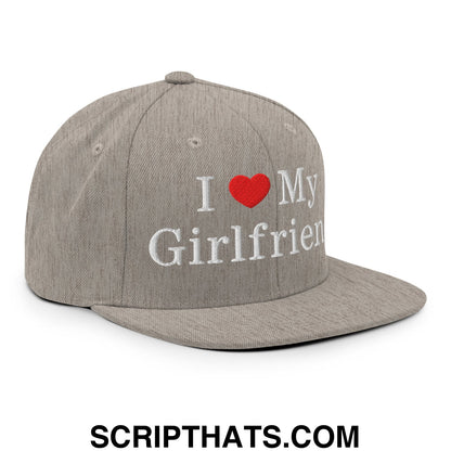 I Love My Girlfriend Embroidered Flat Bill Brim Snapback Hat Heather Grey