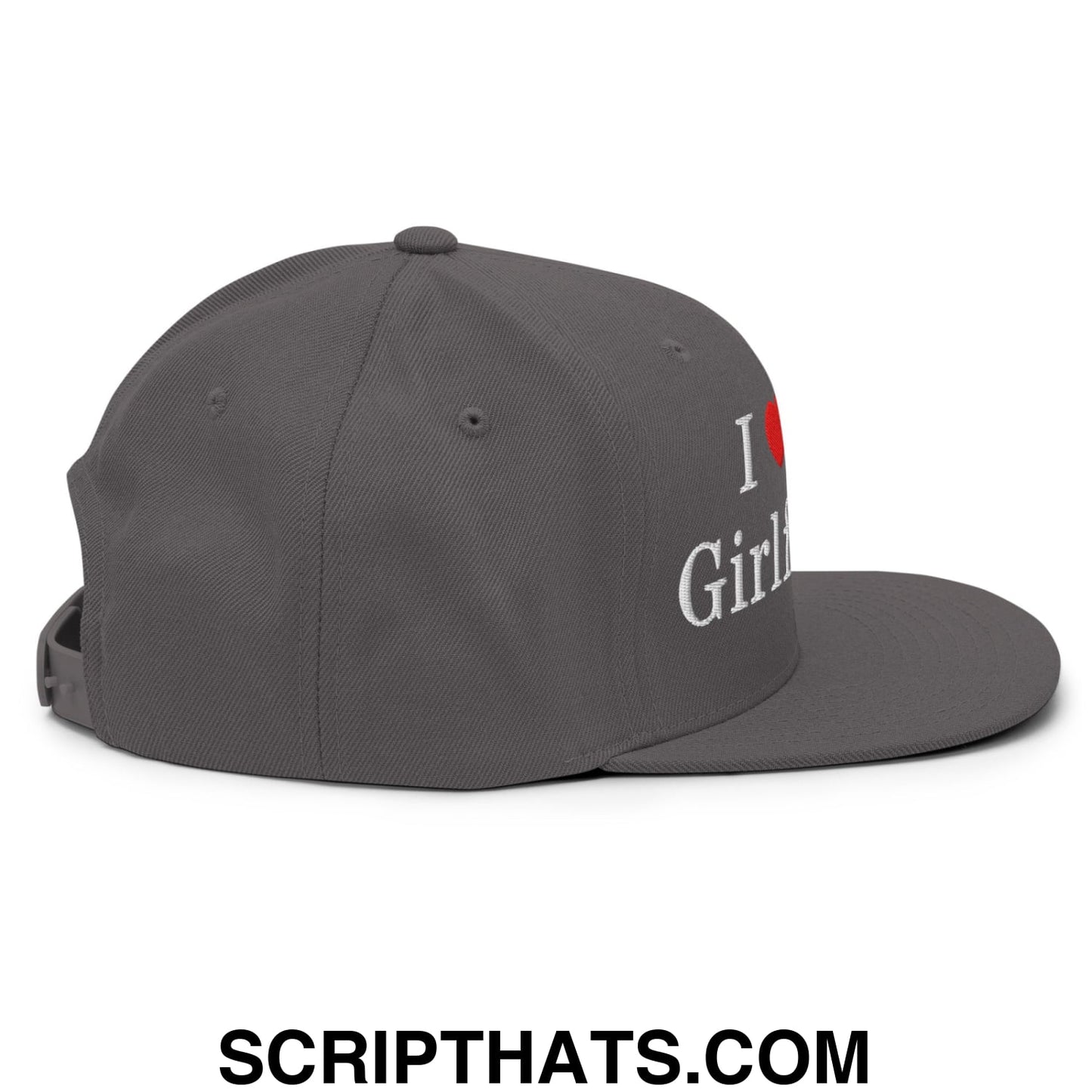 I Love My Girlfriend Embroidered Flat Bill Brim Snapback Hat Dark Grey