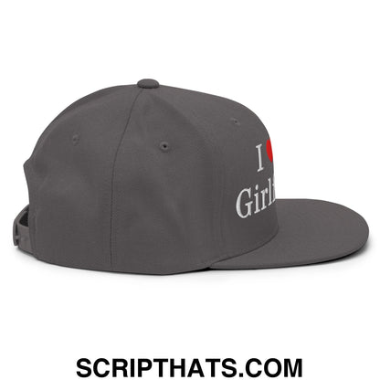 I Love My Girlfriend Embroidered Flat Bill Brim Snapback Hat Dark Grey