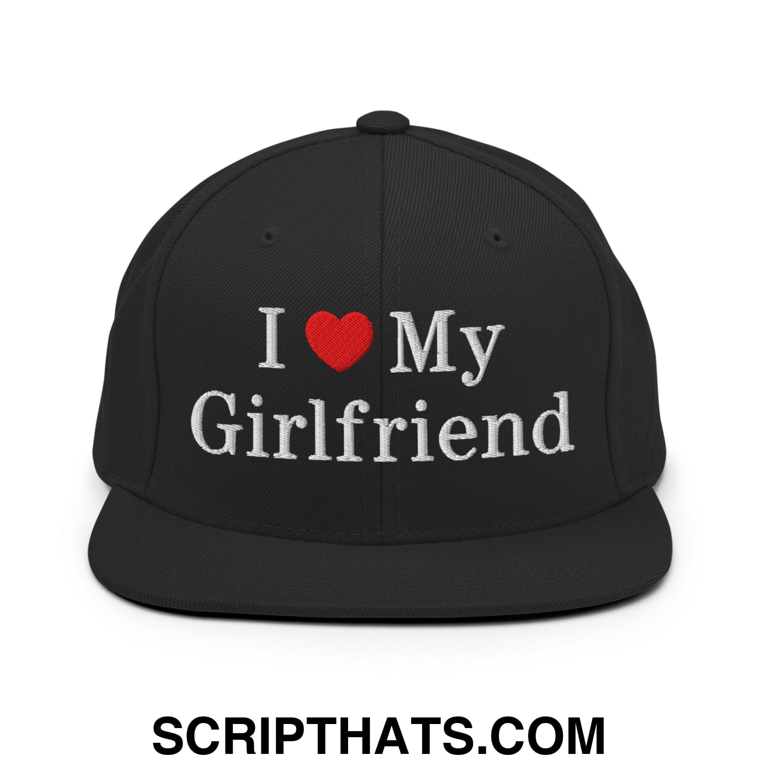 I Love My Girlfriend Embroidered Flat Bill Brim Snapback Hat Black