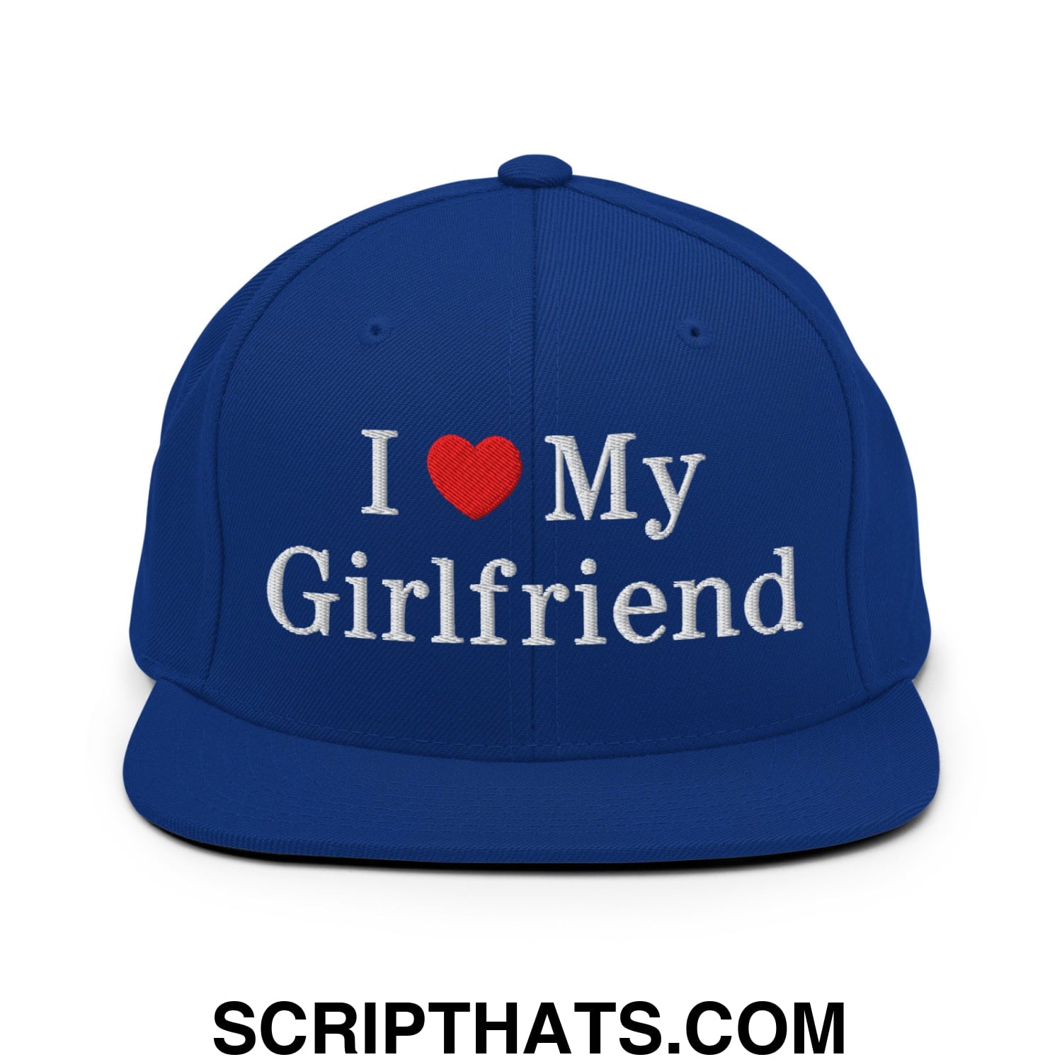 I Love My Girlfriend Embroidered Flat Bill Brim Snapback Hat Royal Blue