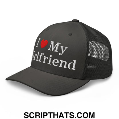 I Love My Girlfriend Embroidered Mesh Trucker Hat Charcoal