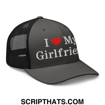 I Love My Girlfriend Embroidered Mesh Trucker Hat Charcoal Black