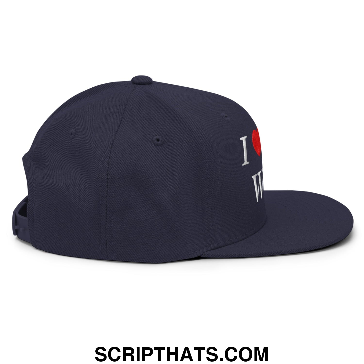I Love My Wife Embroidered Flat Bill Brim Snapback Hat Navy
