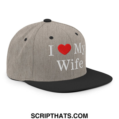 I Love My Wife Embroidered Flat Bill Brim Snapback Hat Heather Black