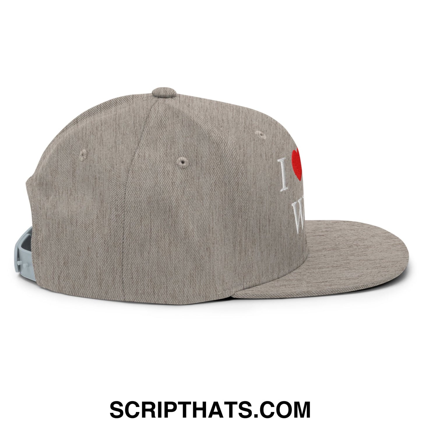 I Love My Wife Embroidered Flat Bill Brim Snapback Hat Heather Grey
