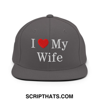 I Love My Wife Embroidered Flat Bill Brim Snapback Hat Dark Grey