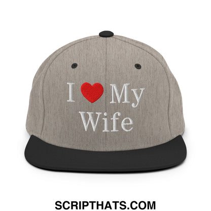 I Love My Wife Embroidered Flat Bill Brim Snapback Hat Heather Black