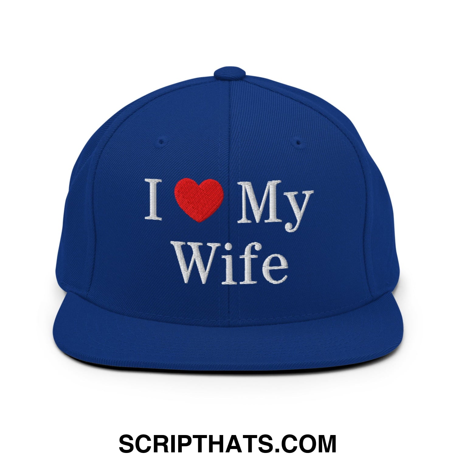 I Love My Wife Embroidered Flat Bill Brim Snapback Hat Royal Blue