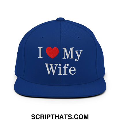 I Love My Wife Embroidered Flat Bill Brim Snapback Hat Royal Blue