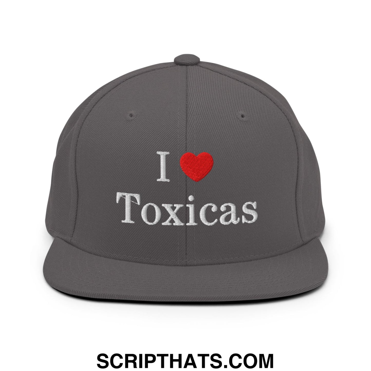 I Love Toxicas Embroidered Flat Bill Brim Snapback Hat Dark Grey