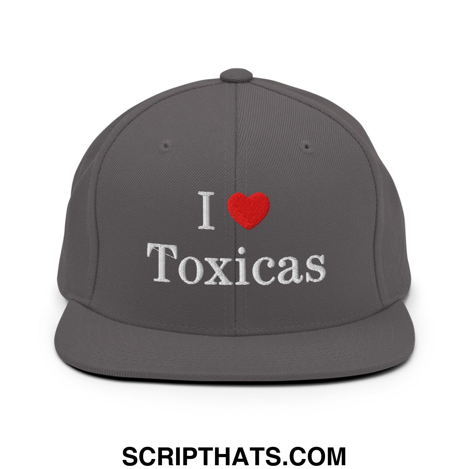 I Love Toxicas Embroidered Flat Bill Brim Snapback Hat Dark Grey