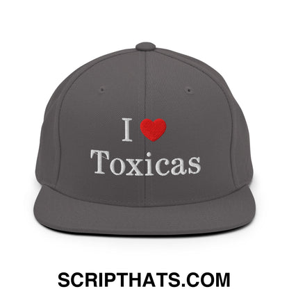 I Love Toxicas Embroidered Flat Bill Brim Snapback Hat Dark Grey