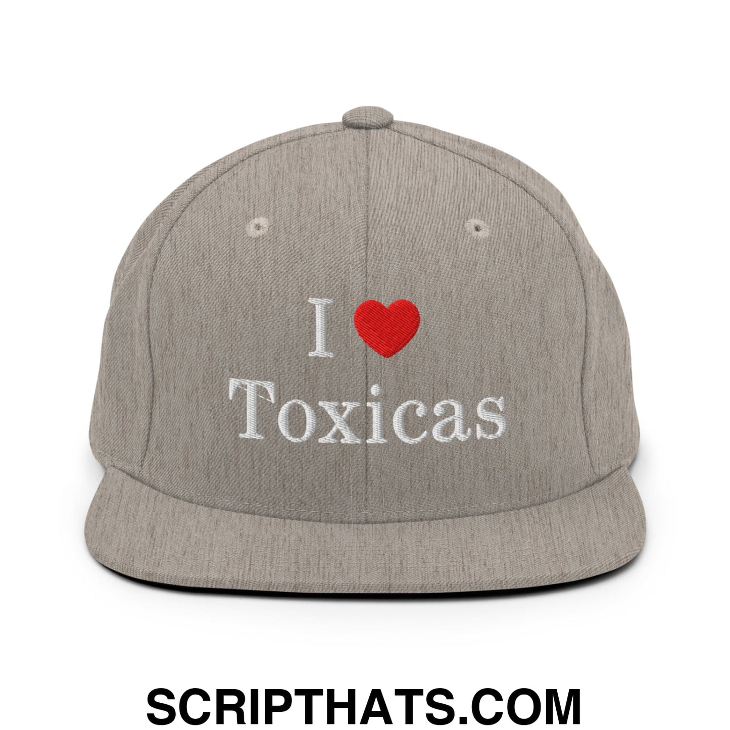 I Love Toxicas Embroidered Flat Bill Brim Snapback Hat Heather Grey