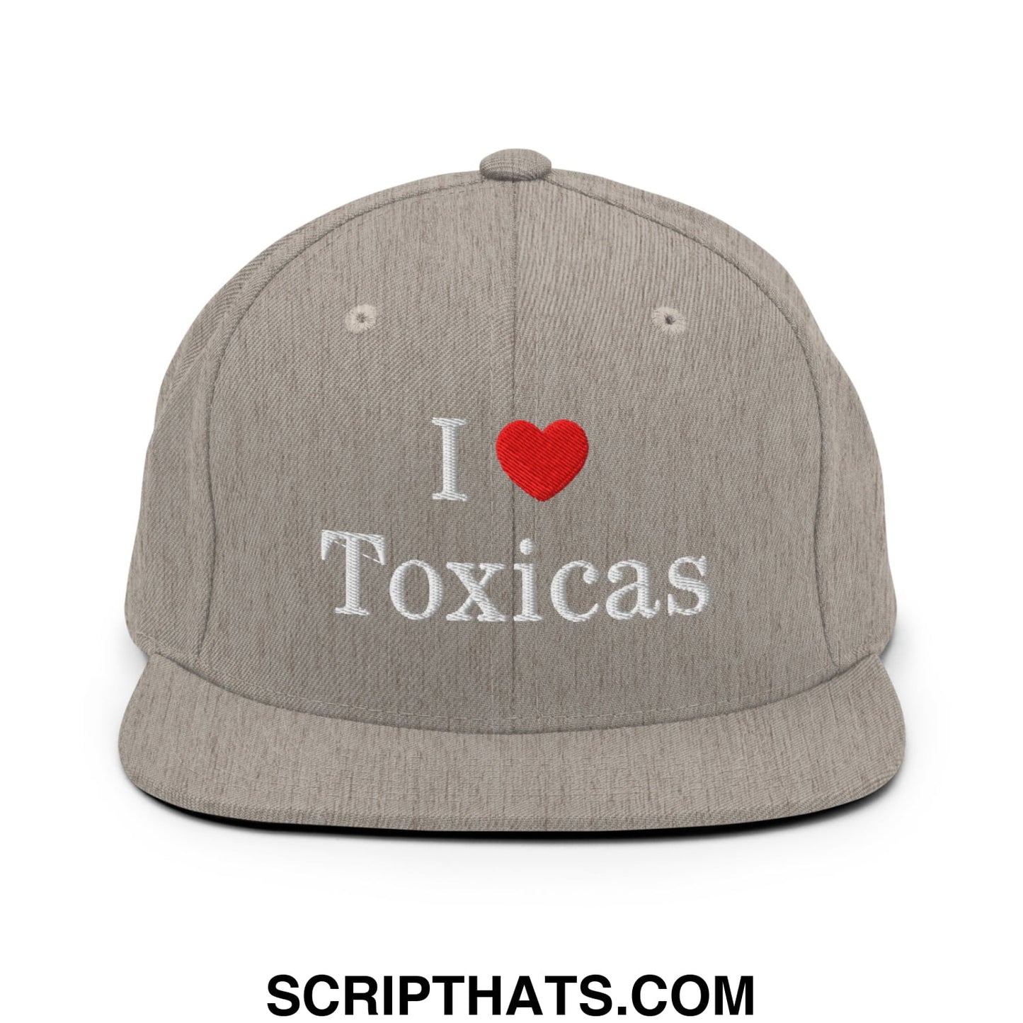 I Love Toxicas Embroidered Flat Bill Brim Snapback Hat Heather Grey