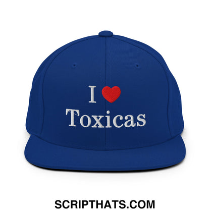 I Love Toxicas Embroidered Flat Bill Brim Snapback Hat Royal Blue