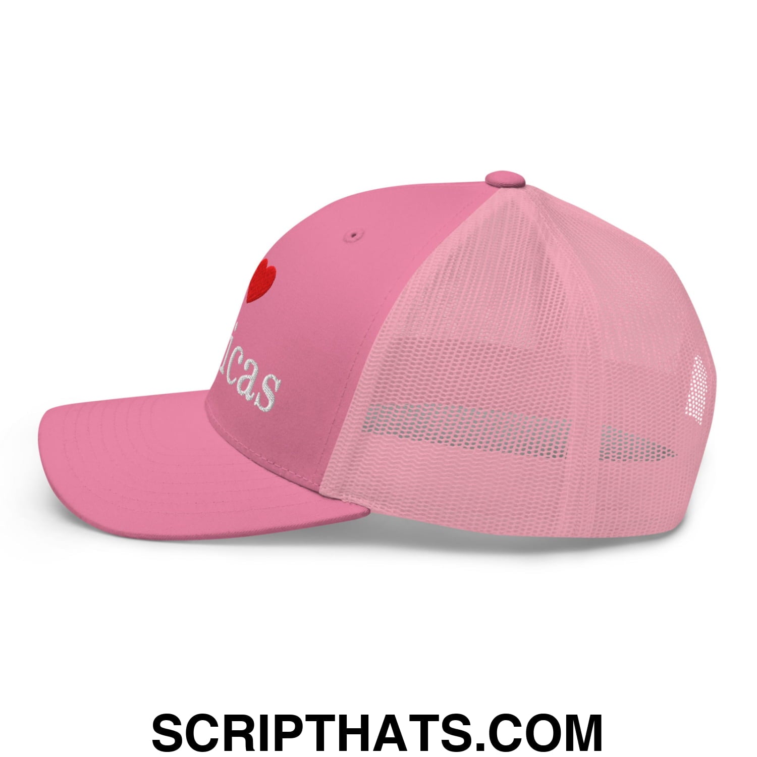I Love Toxicas Embroidered Mesh Trucker Hat Pink