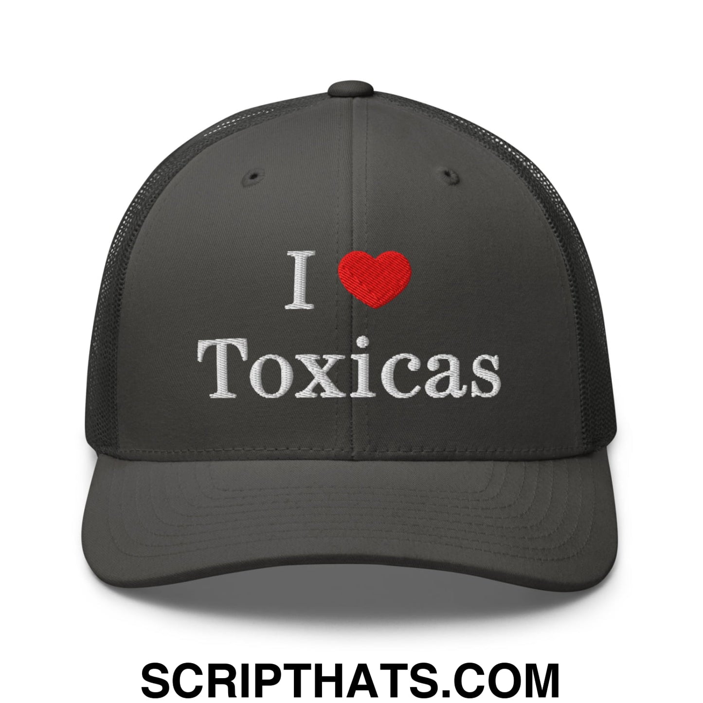 I Love Toxicas Embroidered Mesh Trucker Hat Charcoal