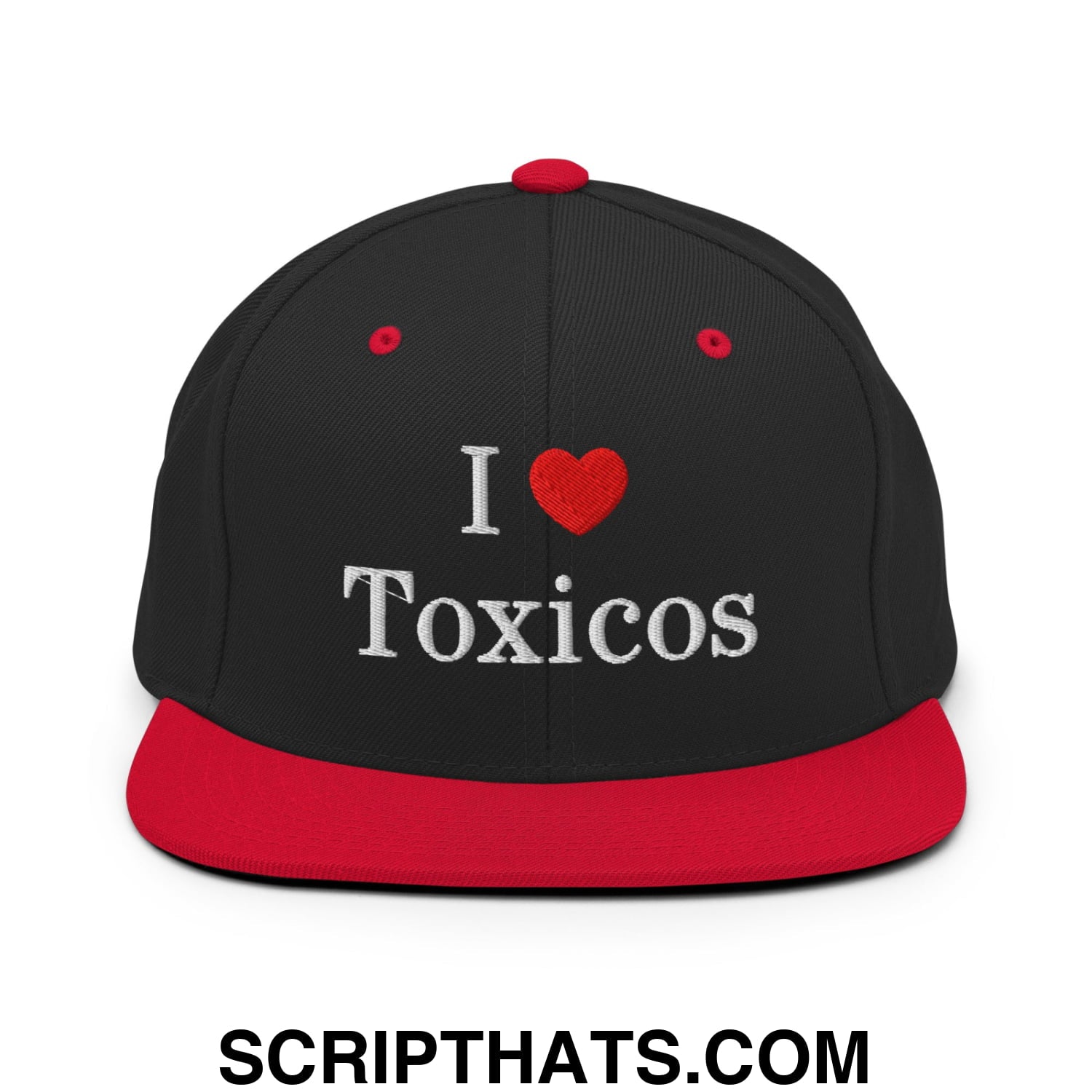 I Love Toxicos Embroidered Flat Bill Brim Snapback Hat Black Red