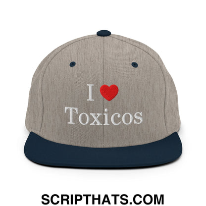 I Love Toxicos Embroidered Flat Bill Brim Snapback Hat Heather Grey Navy