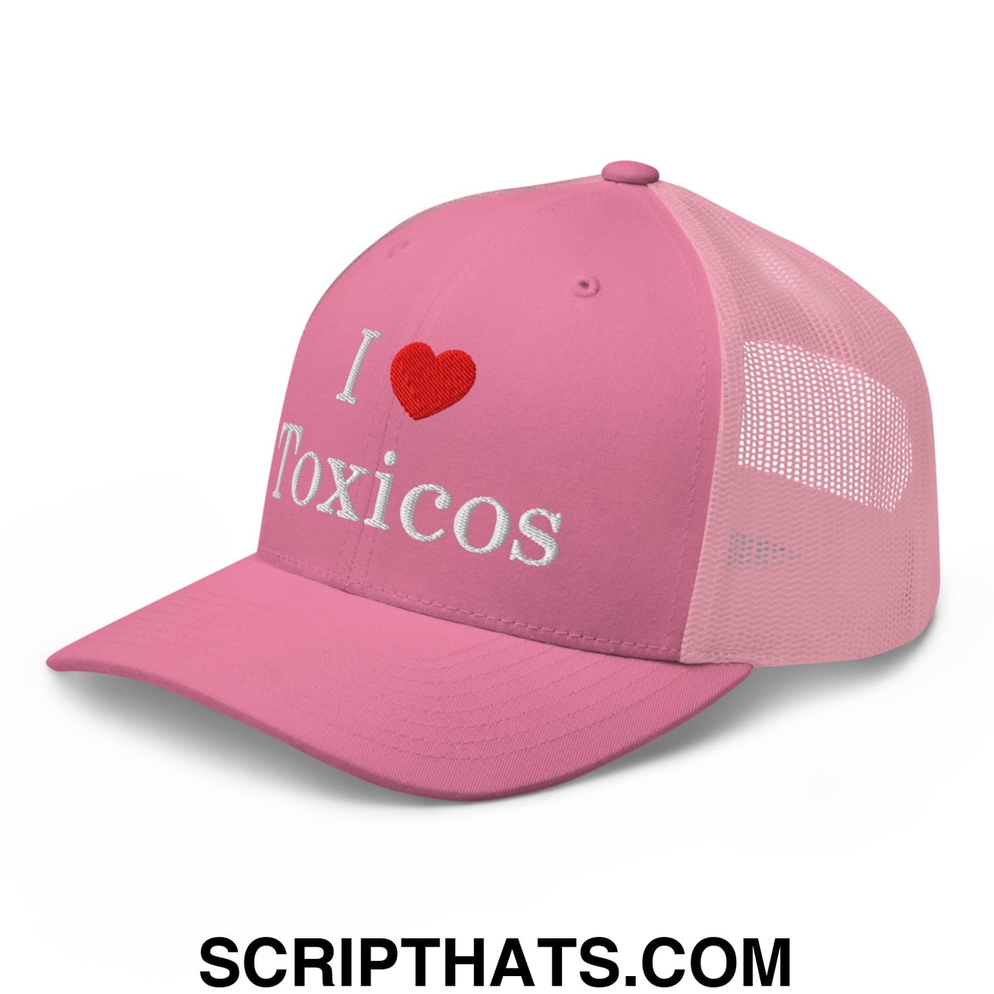 I Love Toxicos Embroidered Mesh Trucker Hat Pink