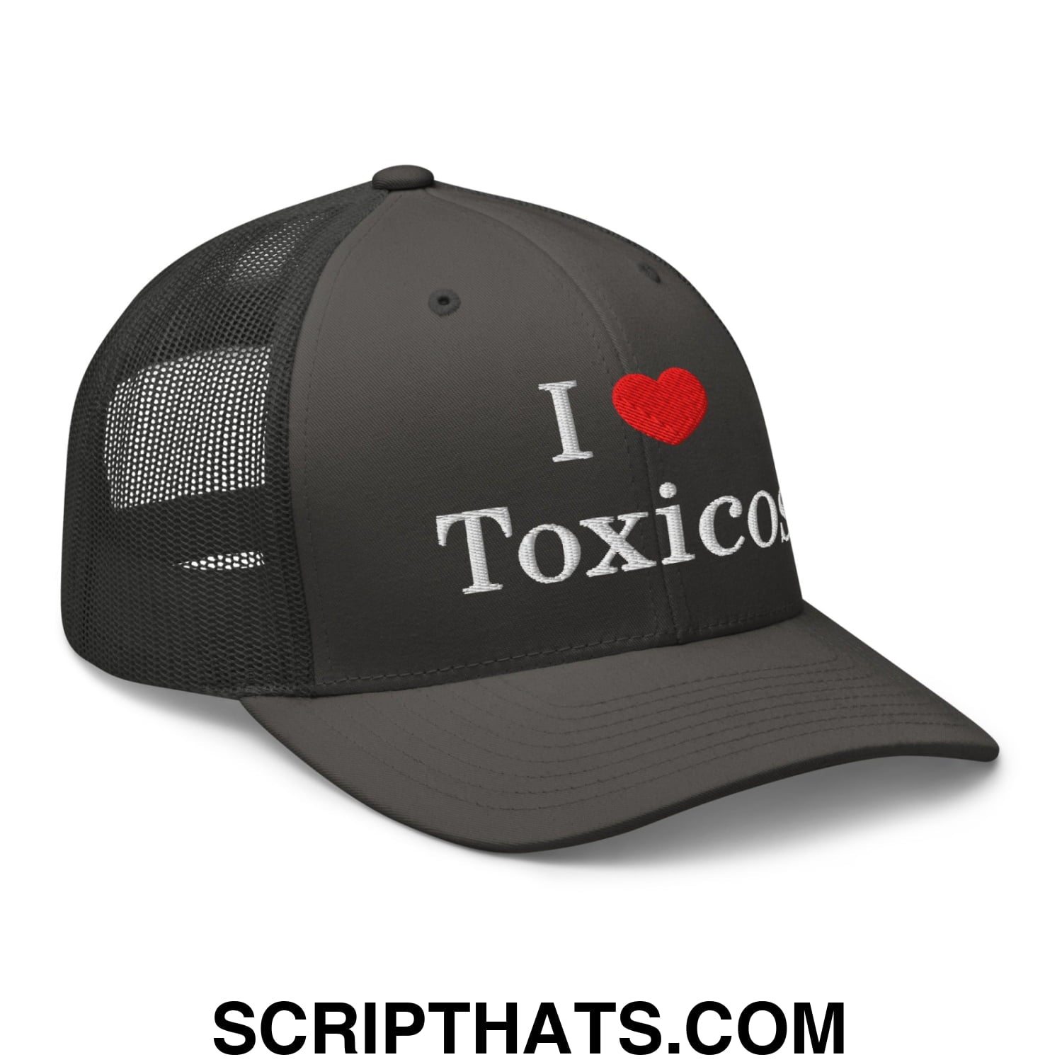 I Love Toxicos Embroidered Mesh Trucker Hat Charcoal