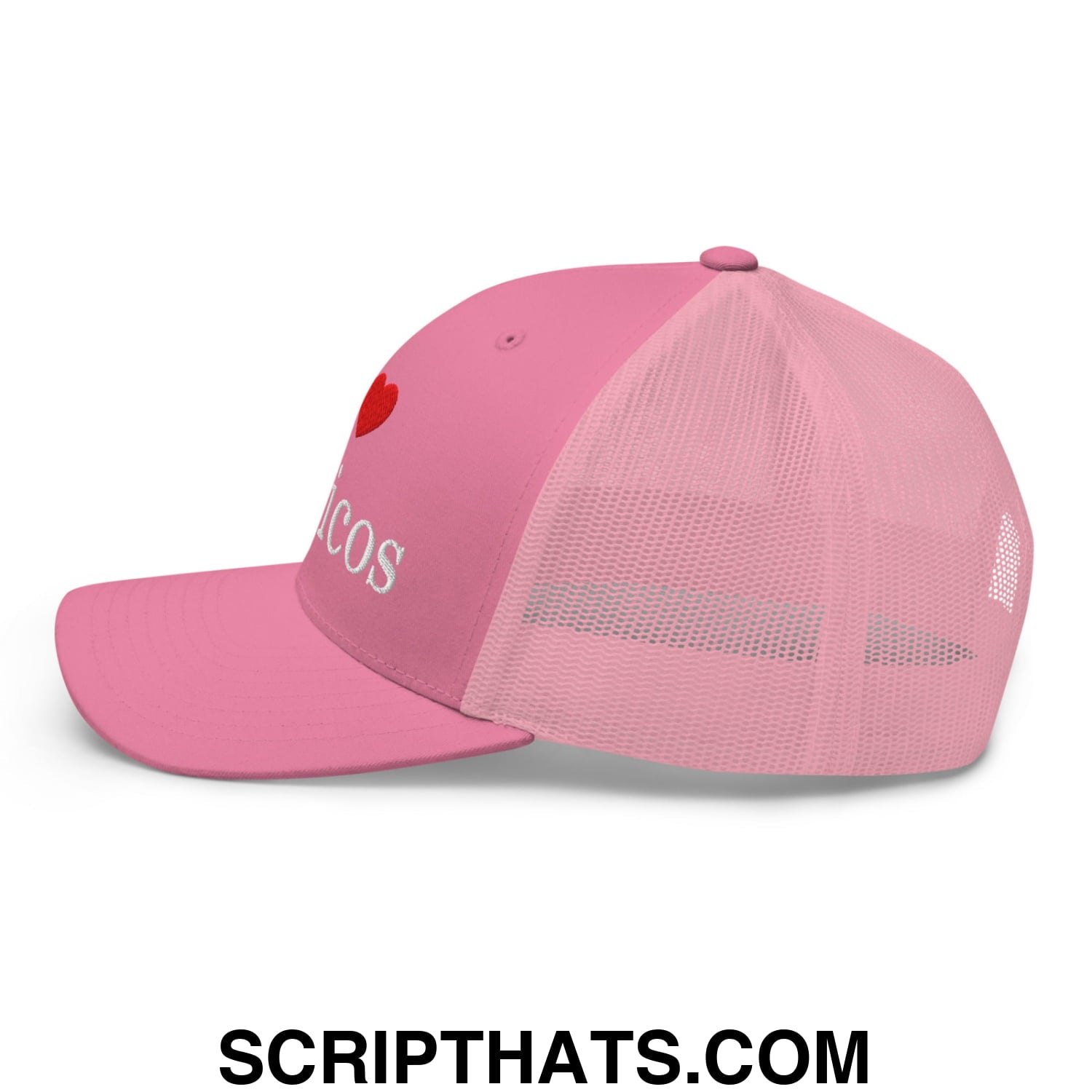 I Love Toxicos Embroidered Mesh Trucker Hat Pink