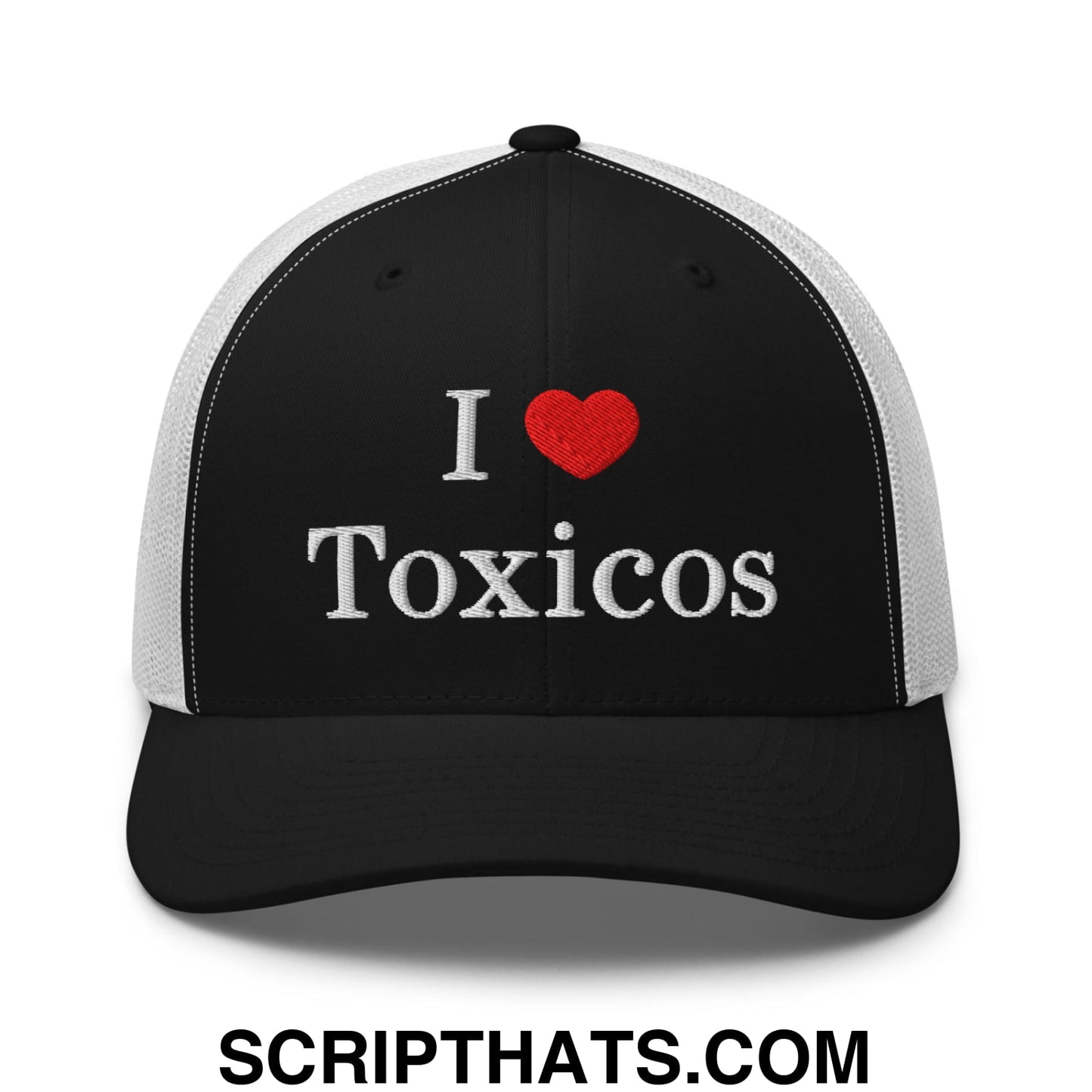 I Love Toxicos Embroidered Mesh Trucker Hat Black White