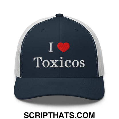 I Love Toxicos Embroidered Mesh Trucker Hat Navy White