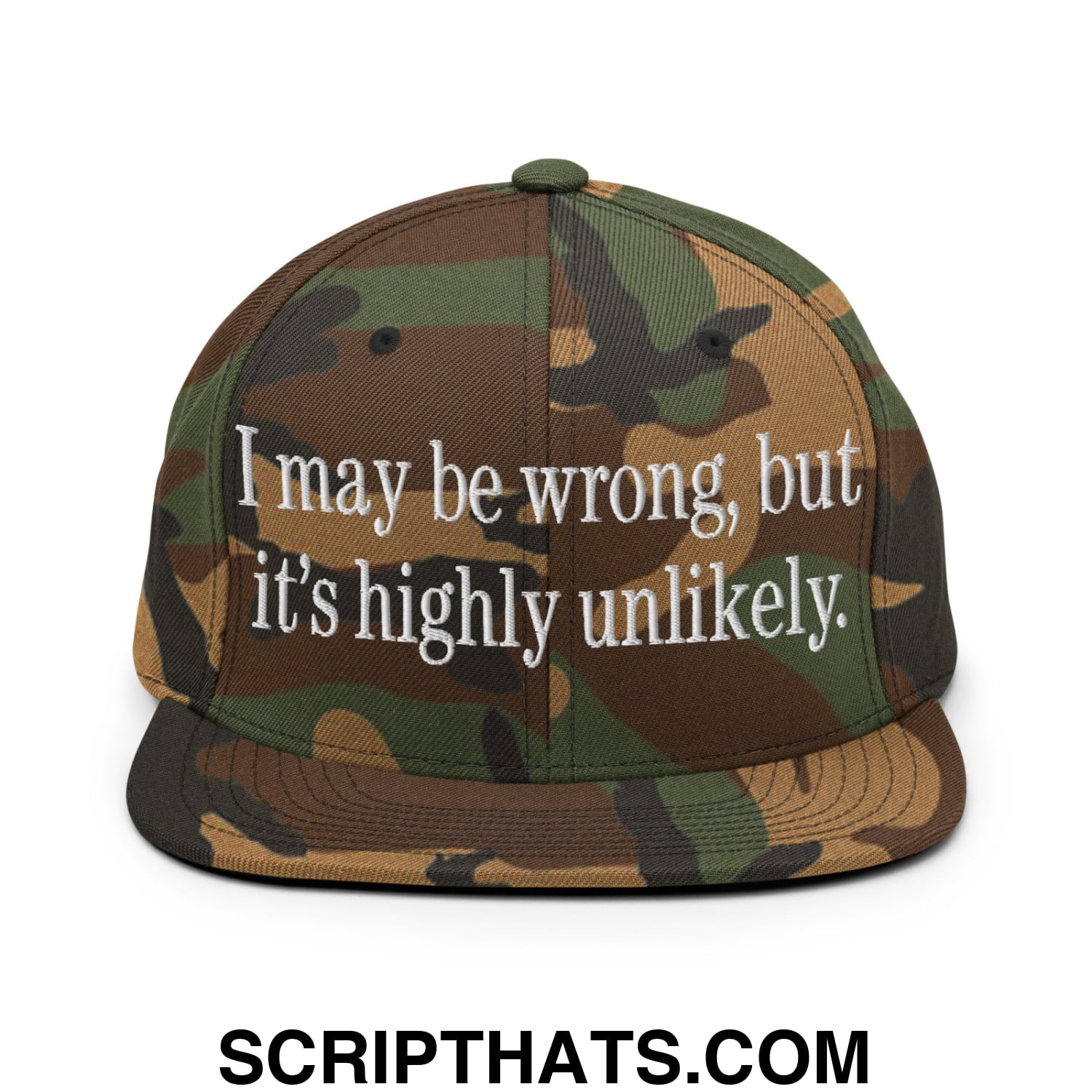 I may be wrong, but it's highly unlikely. Embroidered Flat Bill Brim Snapback Hat Green Camo