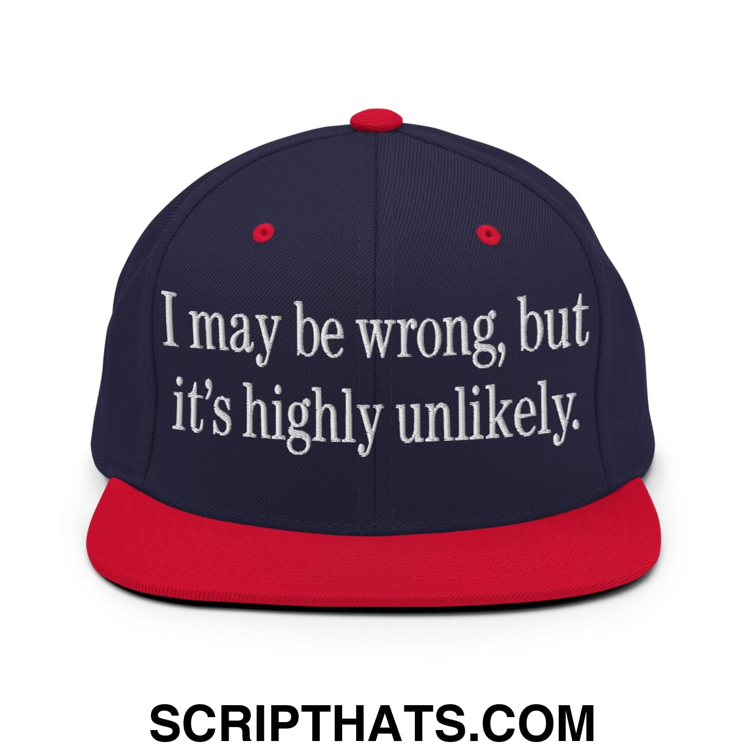 I may be wrong, but it's highly unlikely. Embroidered Flat Bill Brim Snapback Hat Navy Red