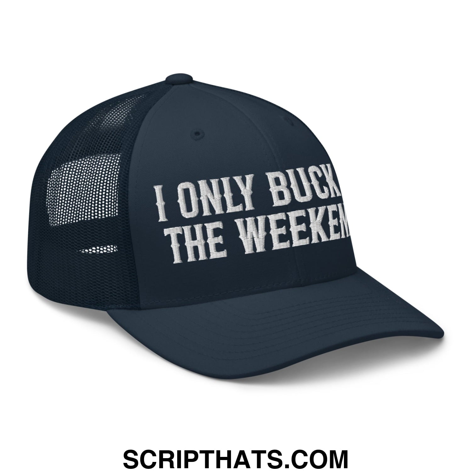I Only Buck on the Weekends Embroidered Mesh Trucker Hat Navy