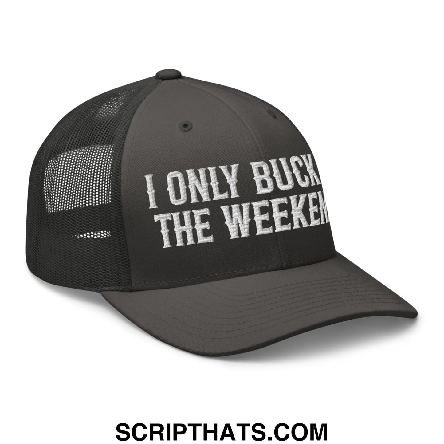 I Only Buck on the Weekends Embroidered Mesh Trucker Hat Charcoal