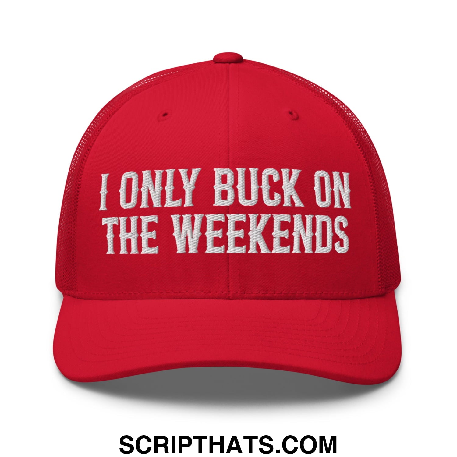 I Only Buck on the Weekends Embroidered Mesh Trucker Hat Red