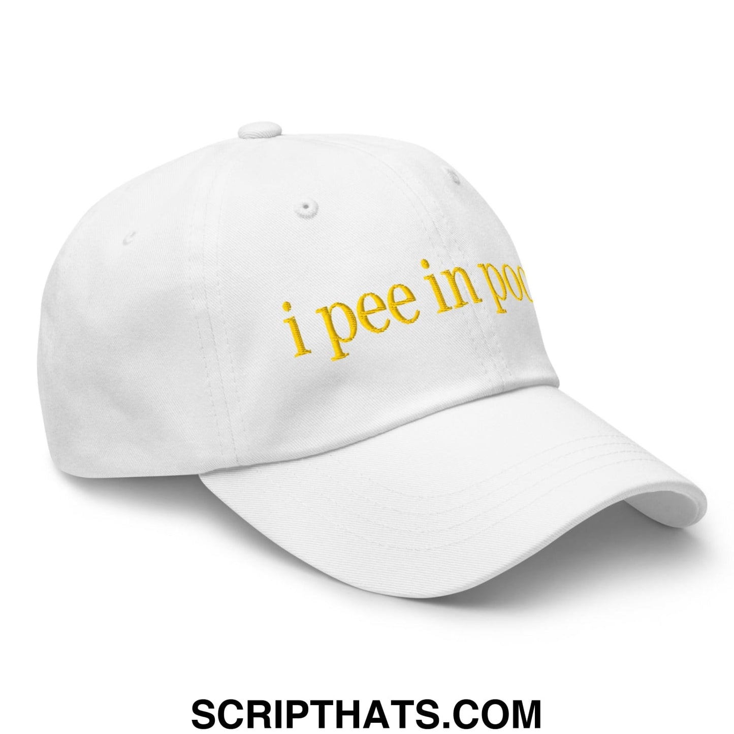 I Pee in Pools Embroidered Dad Hat White