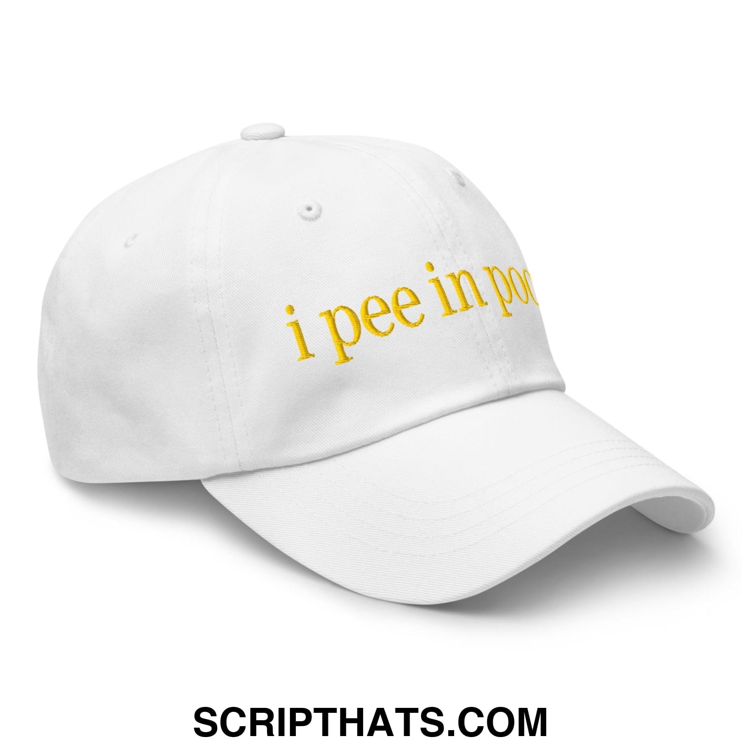 I Pee in Pools Embroidered Dad Hat White