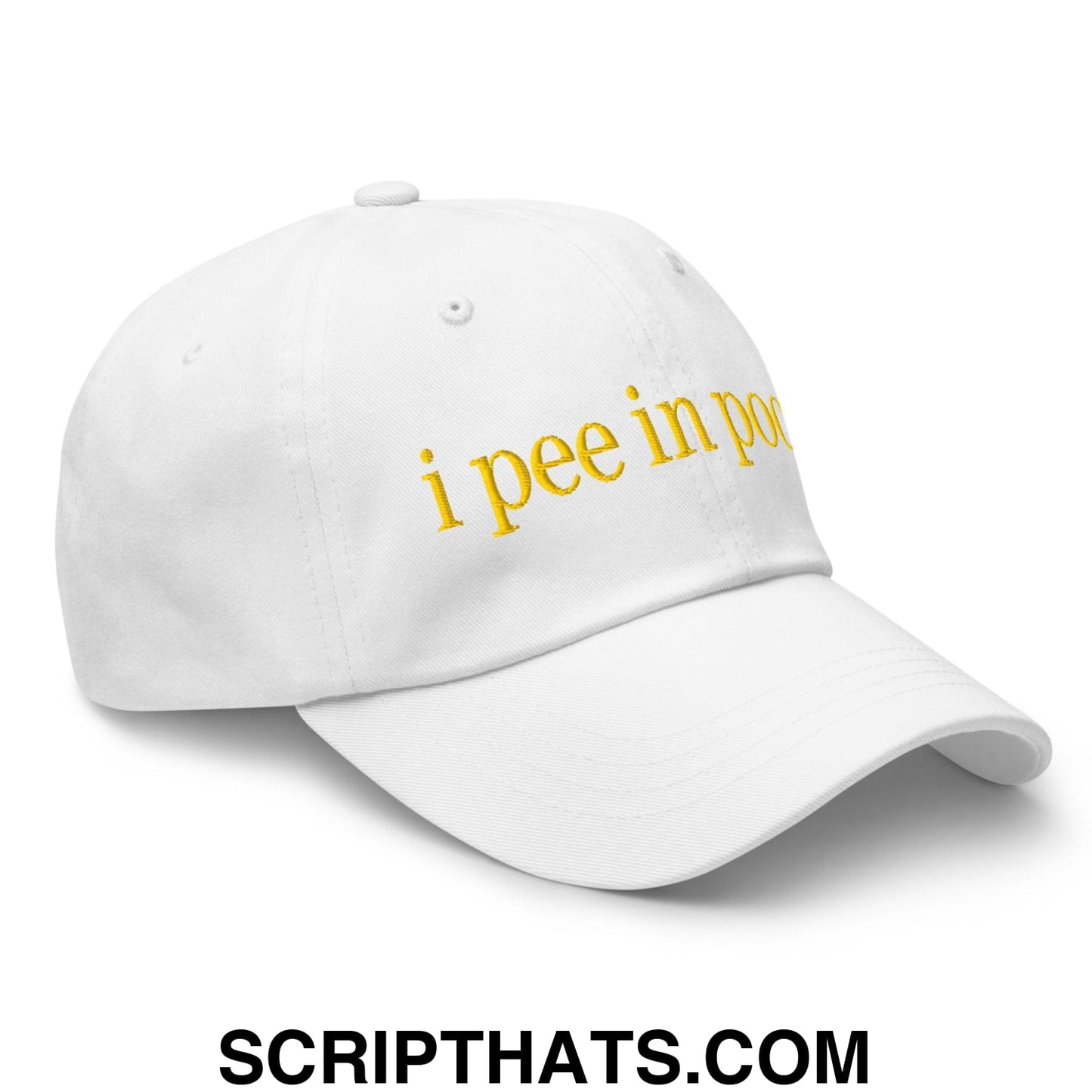 I Pee in Pools Embroidered Dad Hat White