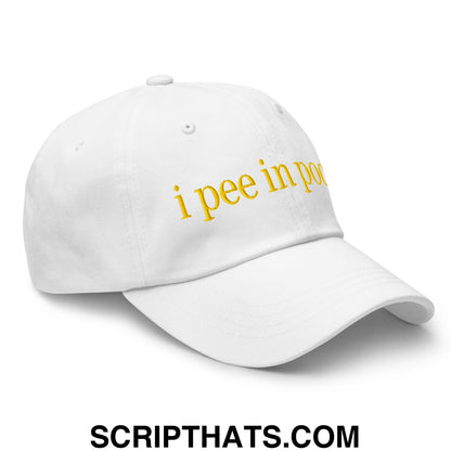 I Pee in Pools Embroidered Dad Hat White