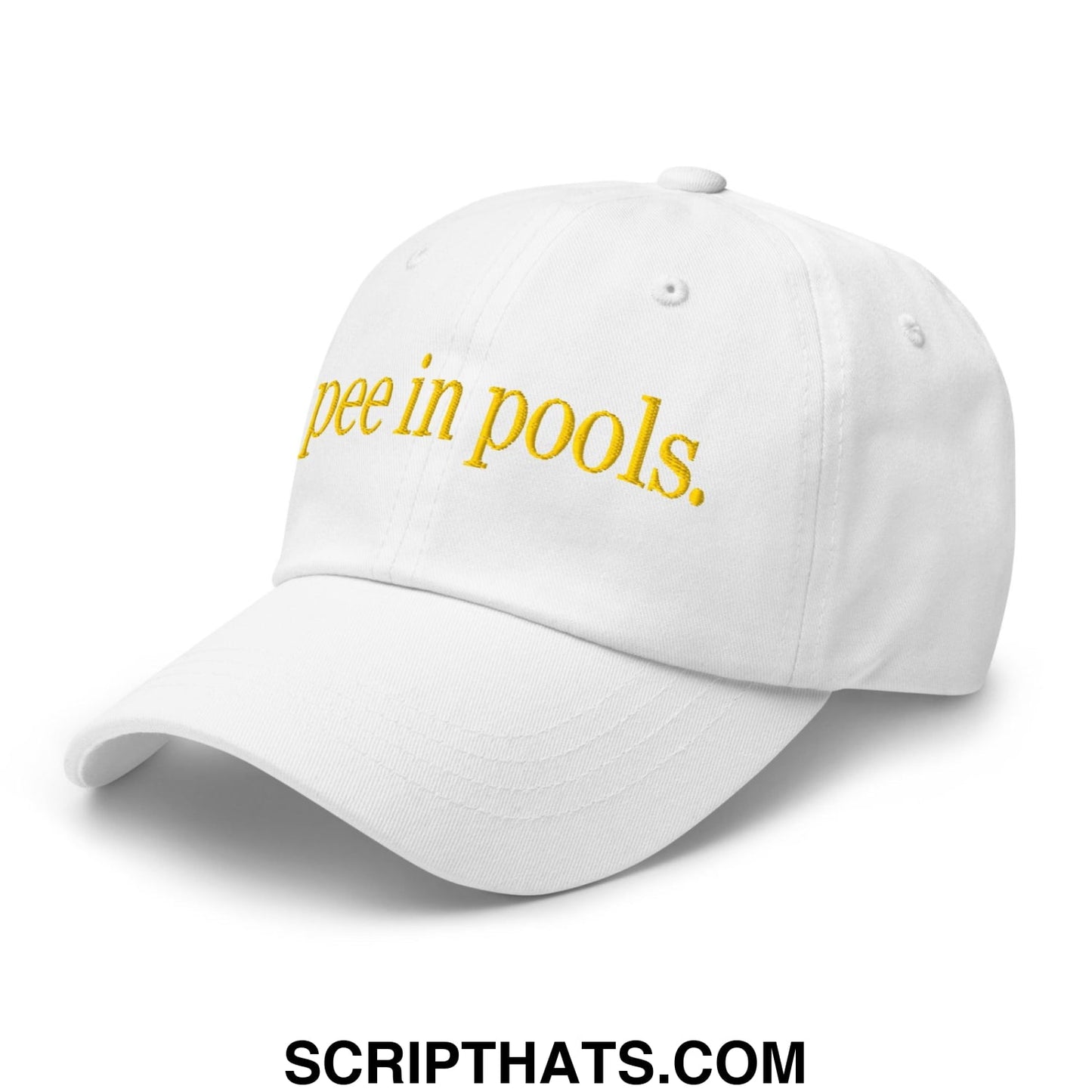 I Pee in Pools Embroidered Dad Hat White
