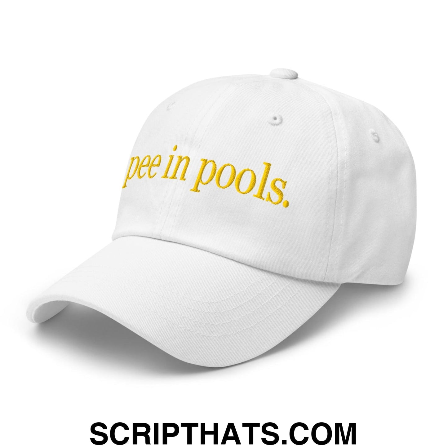 I Pee in Pools Embroidered Dad Hat White