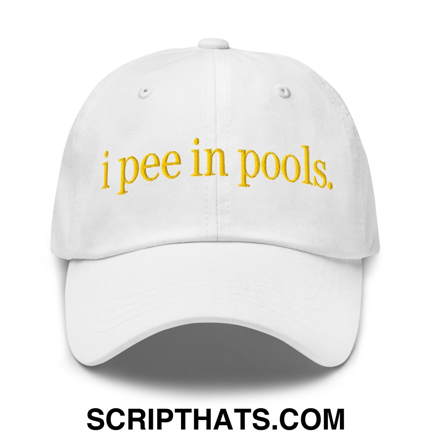 I Pee in Pools Embroidered Dad Hat White