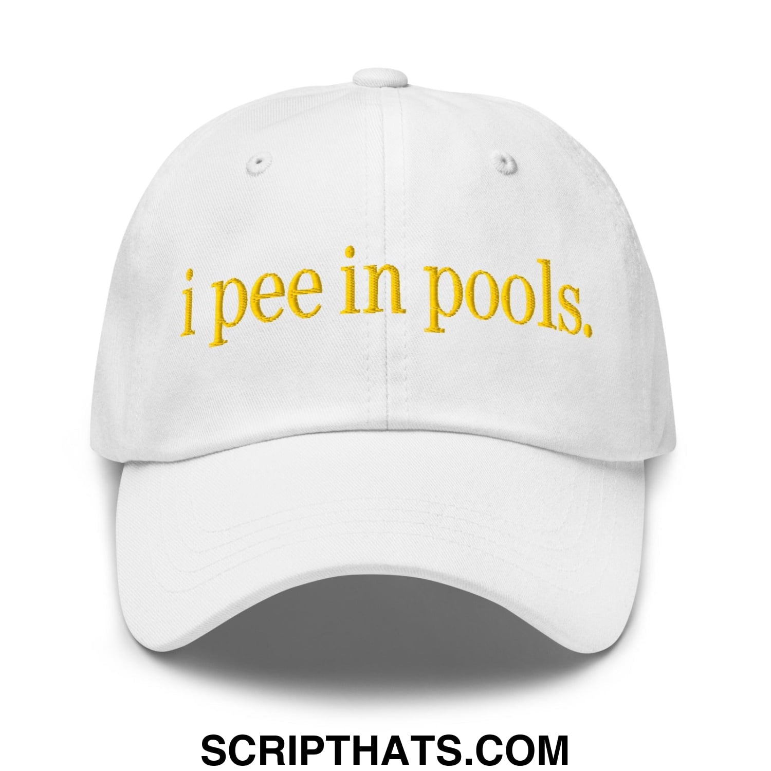 I Pee in Pools Embroidered Dad Hat White