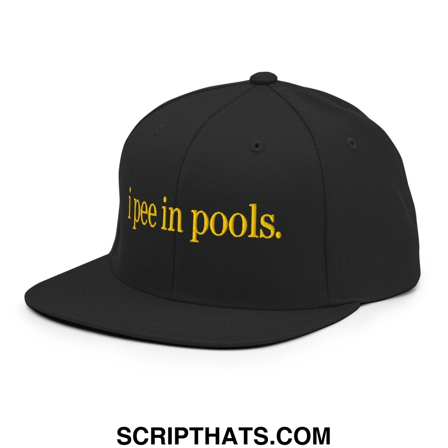 I Pee in Pools Embroidered Flat Bill Brim Snapback Hat Black