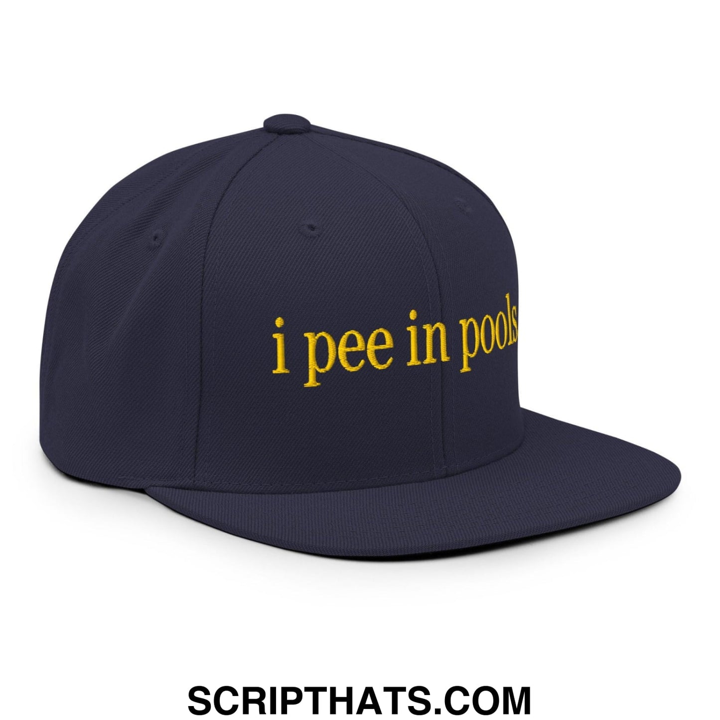 I Pee in Pools Embroidered Flat Bill Brim Snapback Hat Navy